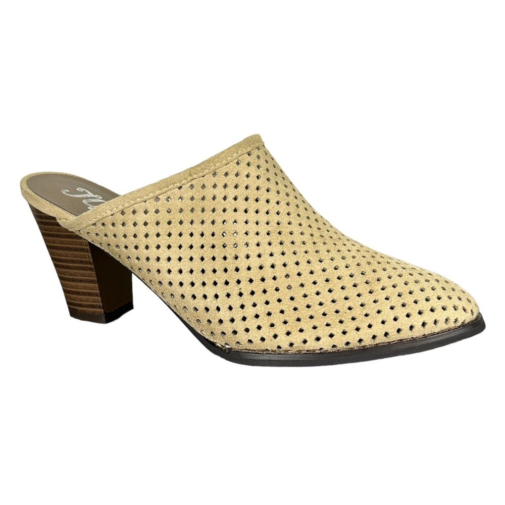 Journee Collection Womens Size 11 Verdi Mule Tan Chunky Heel Faux Suede Slip On
